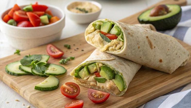 Tortilja s humusom, krastavcem i kupusom za brzi ručak