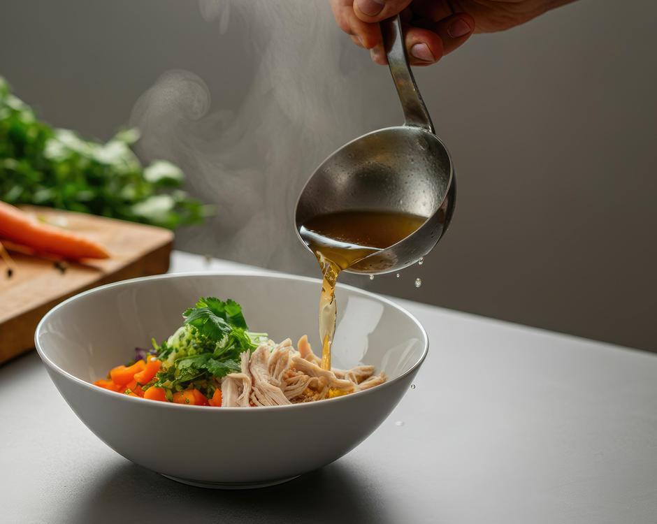 Homemade soup with fresh vegetables being poured into bowl | Author: Tatyana Makarova / Vecteezy