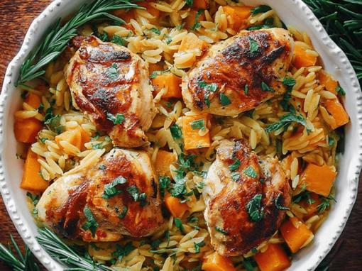 Kremasta orzo tjestenina s piletinom i butternut tikvom