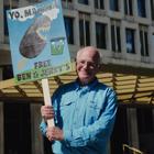 Ben Cohen, co-founder of Ben & Jerry's, protests against the Magnum Ice Cream Company capital markets day outside a hotel in Grosvenor Square, in London
