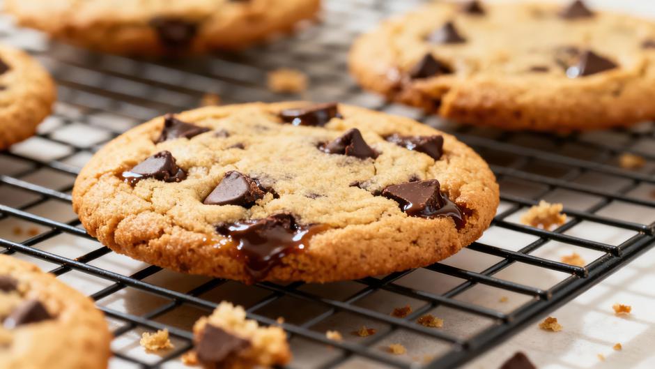 Freshly baked chocolate chip cookies cool on a wire rack with melted centers | Author: Erwin Pieloor / Vecteezy