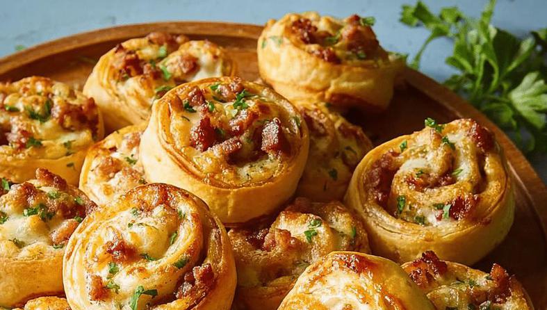 pužići od lisnatog tijesta s kobasicama i krem sirom