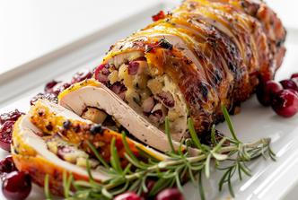 a turkey stuffed with cranberries and herbs