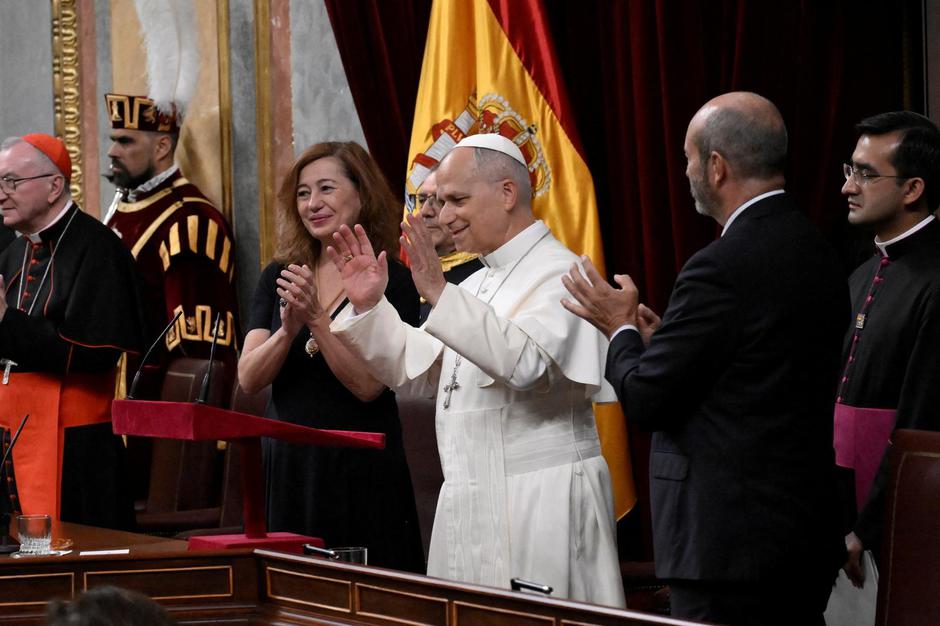 Pope Leo XIV delivers a speech at the Congress of Deputies in Madrid | Author: CIRO DE LUCA/REUTERS