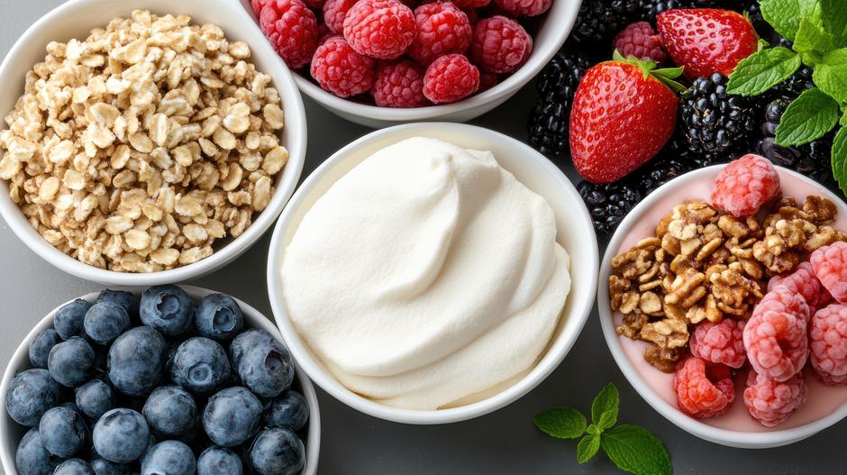 Bowl yogurt blueberry raspberry granola strawberry oat blackberry mint | Author: Siraphol Siricharattakul / Vecteezy