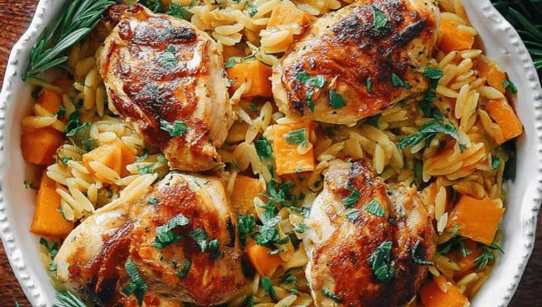 Kremasta orzo tjestenina s piletinom i butternut tikvom