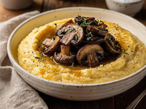 Palenta s pečenim gljivama i ricottom