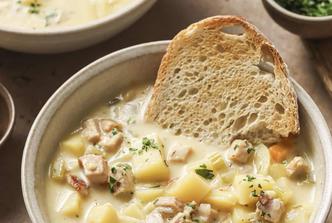 krem juha od poriluka, krumpira i šunke