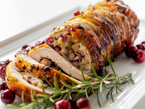 a turkey stuffed with cranberries and herbs