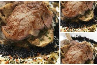 Teleći kotlet, prah maslina i vrganji