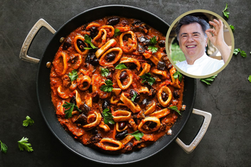 lignje s maslinama i rajčicama, stevo karapandža