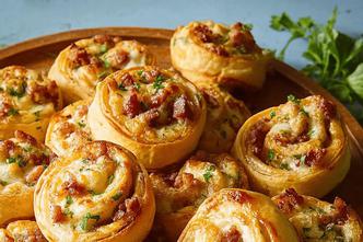 pužići od lisnatog tijesta s kobasicama i krem sirom