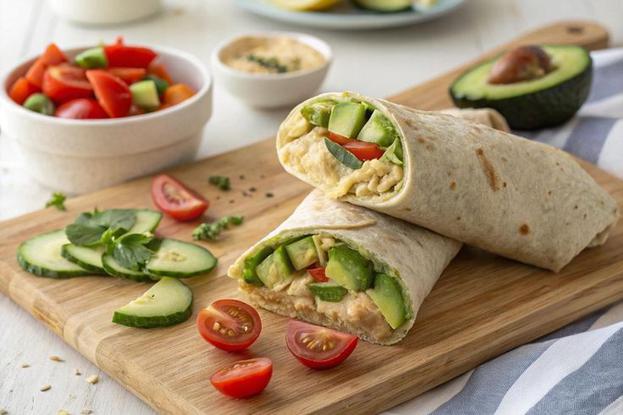 Tortilja s humusom, krastavcem i kupusom za brzi ručak